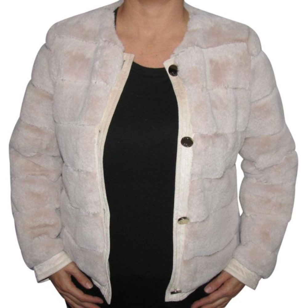 Eliza J Grooved Faux Fur Suede Trim Jacket